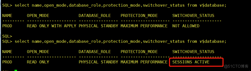 SWITCHOVER_STATUS状态一直为SESSIONS ACTIVE_ ACTIVE