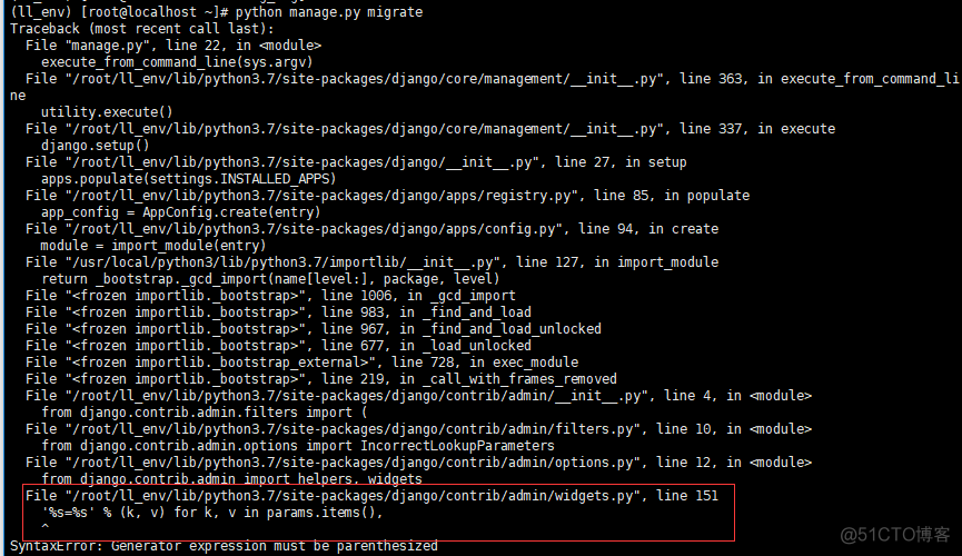Django1.11启动错误：Generator expression must be parent_Django