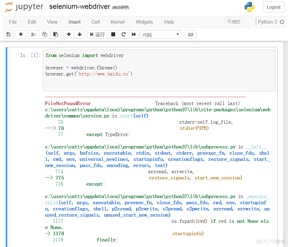 使用Selenium模块报错的解决办法FileNotFound,WebDriverException_selenium