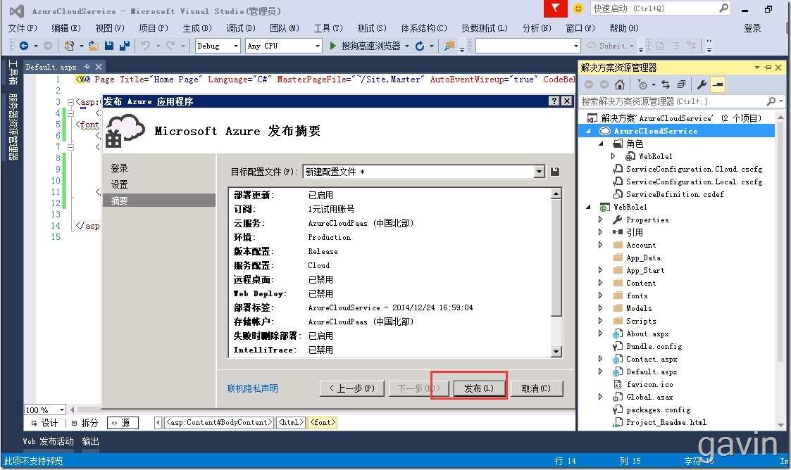 Visual Studio2015发布web站点到windows azure Cloud Service（PAAS）_发布web站点_18