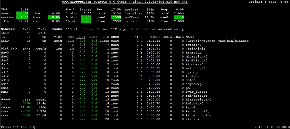 进程管理工具 htop/glances/dstat的使用_进程管理工具_02