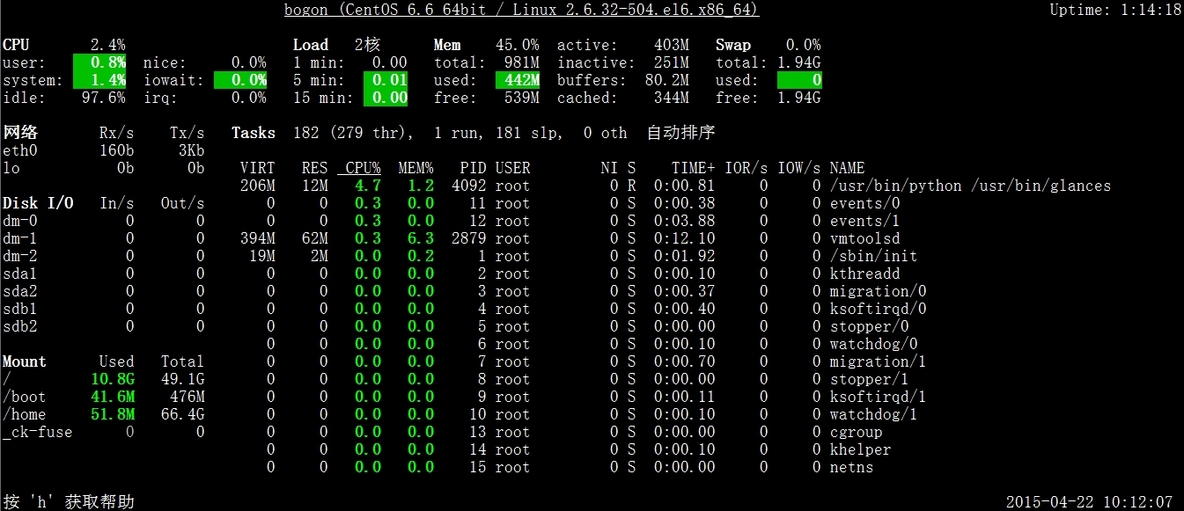 CentOS6.6中htop、dstat和glances监控工具的基础用法_Linux_05