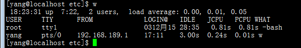 linux显示当期登陆用户信息“w”命令_liunx；用户