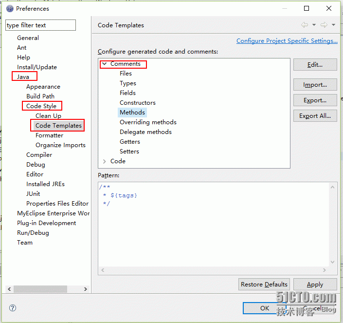 MyEclipse设置Java代码注释模板_MyEclipse