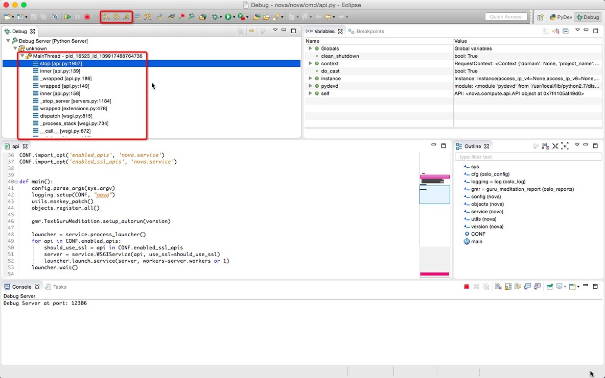 eclipse + pydev远程调试OpenStack_debug_13