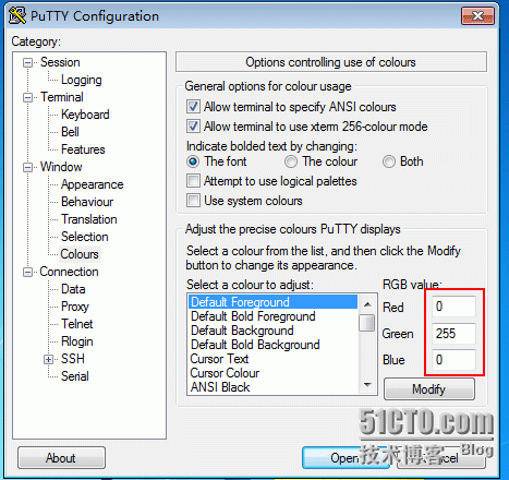 如何更改putty的字体和颜色_putty_03