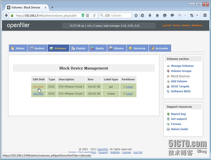 在openfiler下添加新的硬盘作为iSCSI存储_iSCSI_14