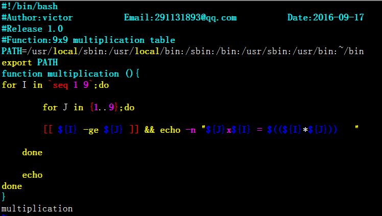 shell脚本之99乘法表_乘法表