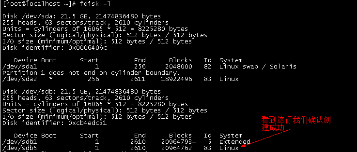 Linux磁盘创建扩展分区_磁盘挂载_05