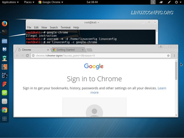 在 Kali Linux 中以普通用户启动 google chrome