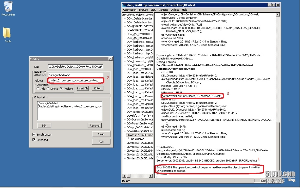 Windows Server 2008R2的AD中使用LDP恢复删除的用户发生0X2089错误_0x2089