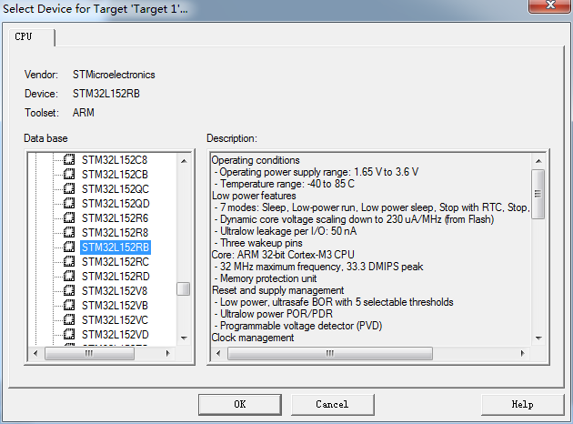 MDK下STM32L1系列工程的新建_新建工程_02