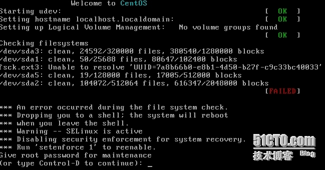 系统启动时出现 An error occurred during the file system check._during