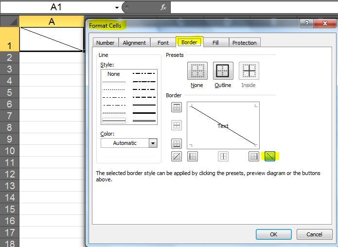 Excel 2010单元格中设置表头_表头_02