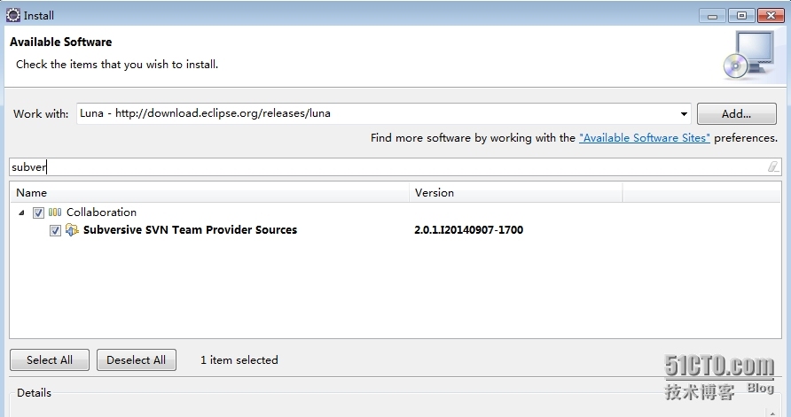 Eclipse luna Subversive(SVN) 的安装----note_subversion; svn;conn_02