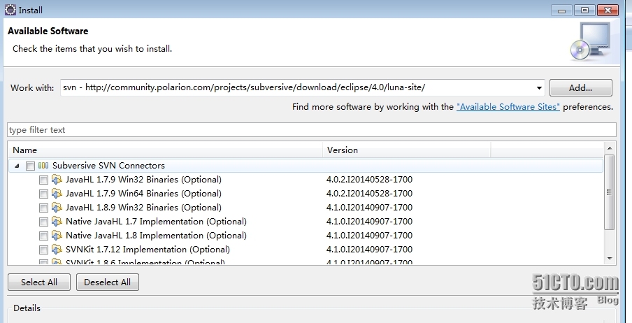Eclipse luna Subversive(SVN) 的安装----note_subversion; svn;conn_03