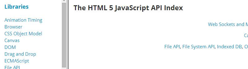 The HTML5 JavaScript API Index