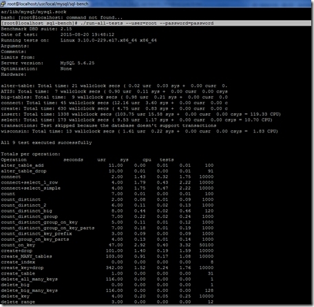 MySQL性能测试（一）——RHEL 7.1, MySQL 5.6.25, sql-bench_mysql_23