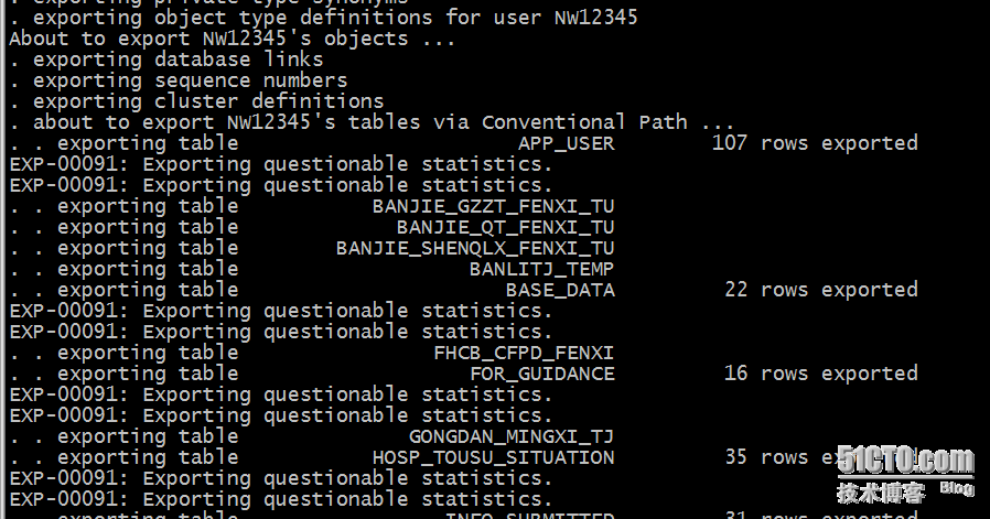 使用exp导出报错EXP-00091_EXP-00091: Exporting