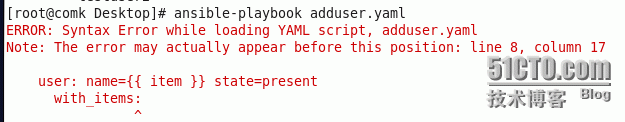 ansible  playbook   with_items  缩进问题导致的错误 ERROR: Syntax Error while loading YAML script_ansible  ERROR: Synt