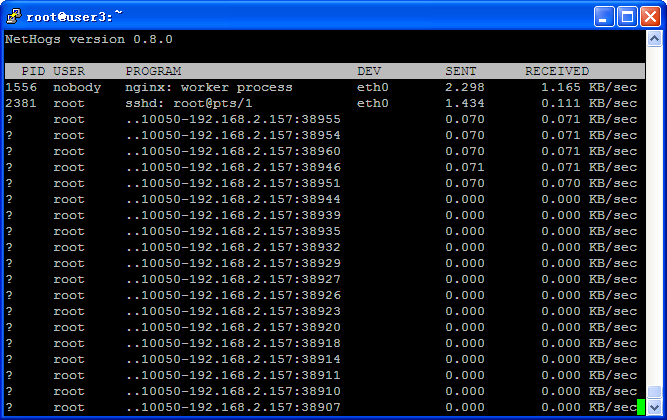 查看所有进程占用带宽工具：nethogs_nethogs