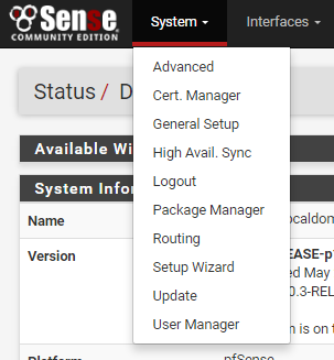 pfsense 2.3企业应用-WEB管理一级菜单_路由交换