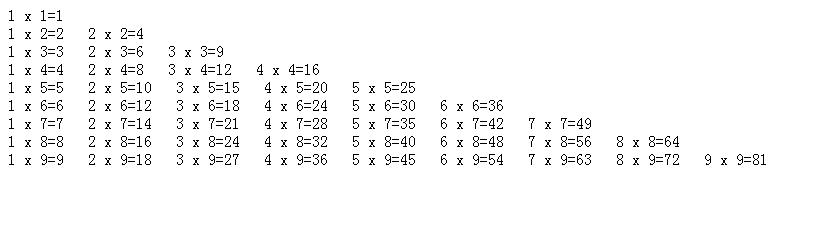 99乘法表(php)_乘法表