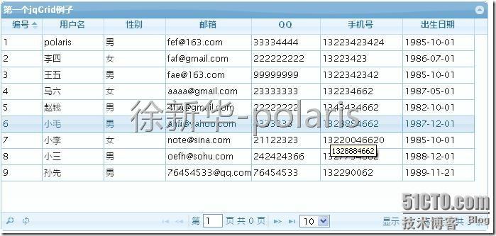 jQuery学习之：jqGrid表格插件——第一个Demo_jQuery