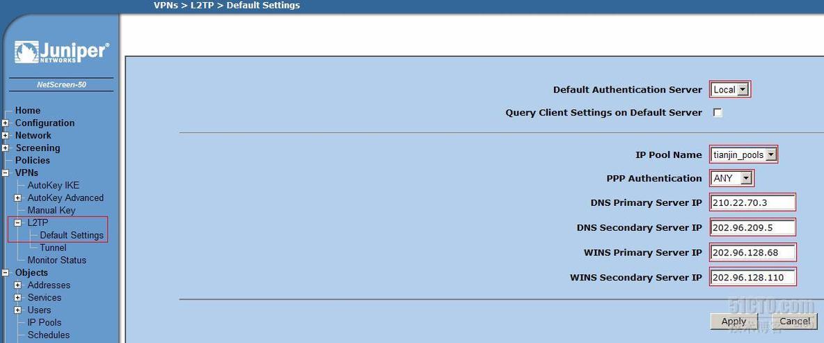 公司×××访问建立之一JuniperNS50实现远程×××(Only L2TP User)_L2TP_02