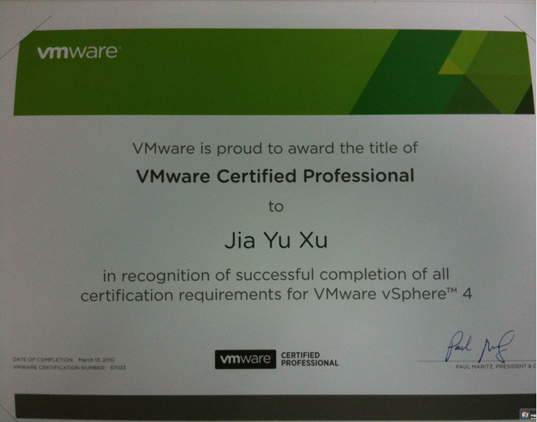 终于收到VMware VCP证书.._Vsphere