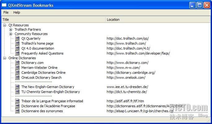 QXmlStream Bookmarks Example翻译_翻译