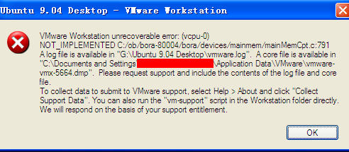 Vmware Workstation unrecoverable error:(vcpu-0)错误的解决办法_职场