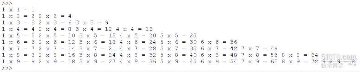 python写的九九乘法表_九九乘法表