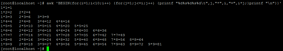 awk 九九乘法表_awk九九乘法表
