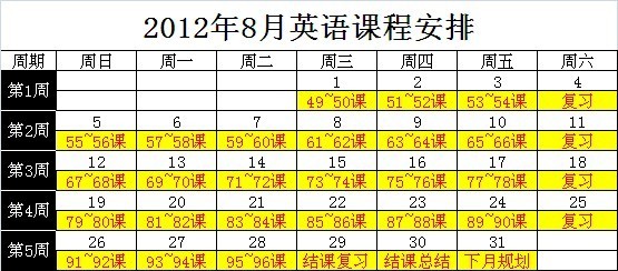  2012年《新概念英语第二册》课程安排_课程表_02