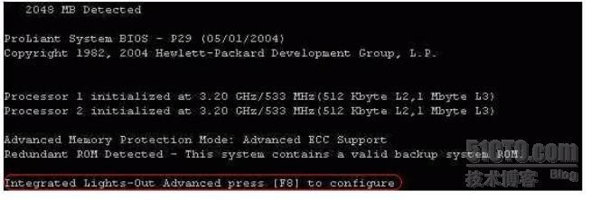 ProLiant服务器开机自检查的画面_HP 服务器 开机自检
