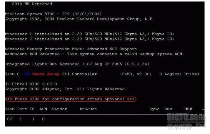 ProLiant服务器开机自检查的画面_HP 服务器 开机自检_03