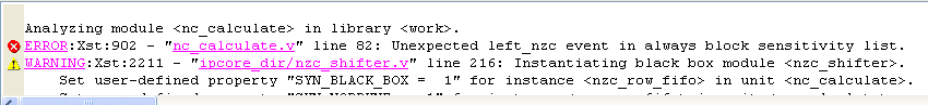 ERRORXst902Unexpected left_nzc event in always block sensitivity list._Unexpected left_nzc 