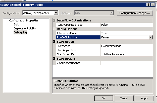The Excel Connection Manager is not supported in the 64-bit version of SSIS, as no OLE DB provider i_The Excel Connection_02