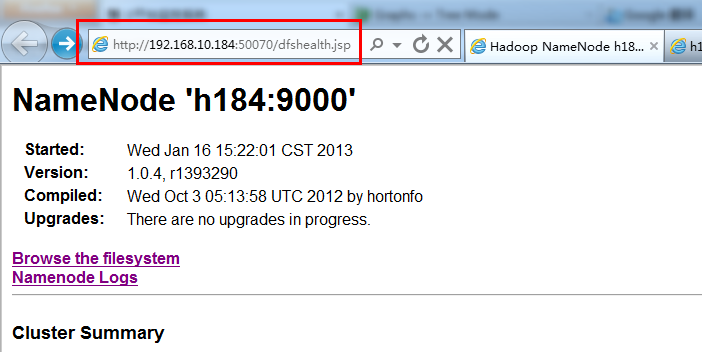 hadoop安装之后 在浏览器点击Browse the filesystem 提示地址无效_hadoop Browse the fi
