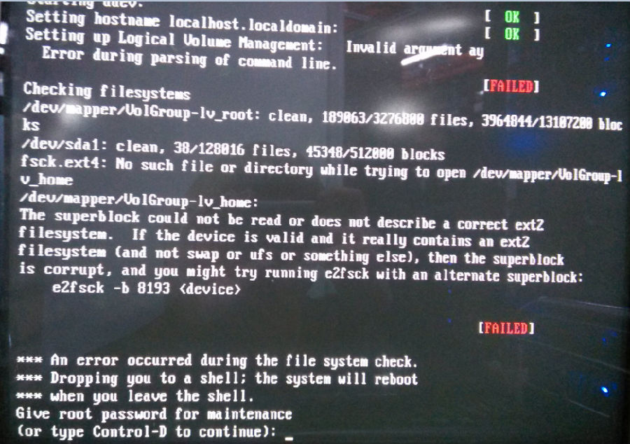 linux redhat/centos开机报错Checking filesystem.....不能进入系统_linux Redhat