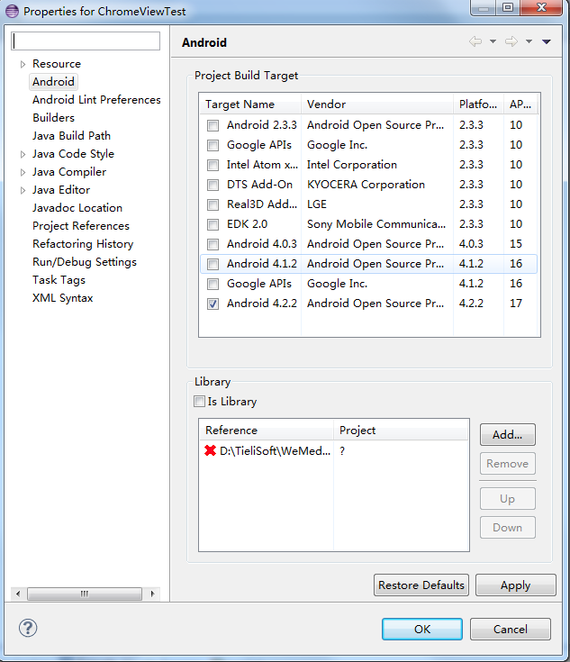 解决windows下eclipse中android项目关联android library project失败问题_eclipse