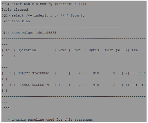 Oracle技术之索引与Null值对于Hints及执行计划的影响 _执行计划_03