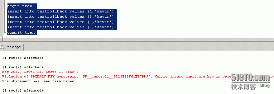 SQL Server 事务执行一半出错是否自动回滚整个事务　_sql server rollback 