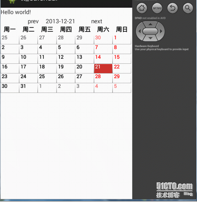 android日历程序_可进行日期选中及翻页操作