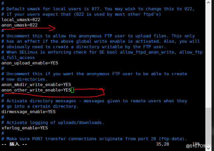 4.在vim ftpd .conf文件里面编写的内容，我标记的对方是修改的.PNG