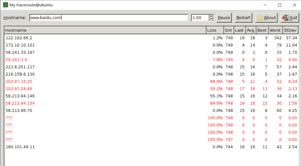 简单判断是否存在丢包之ping+tracert+mtr_linux_05