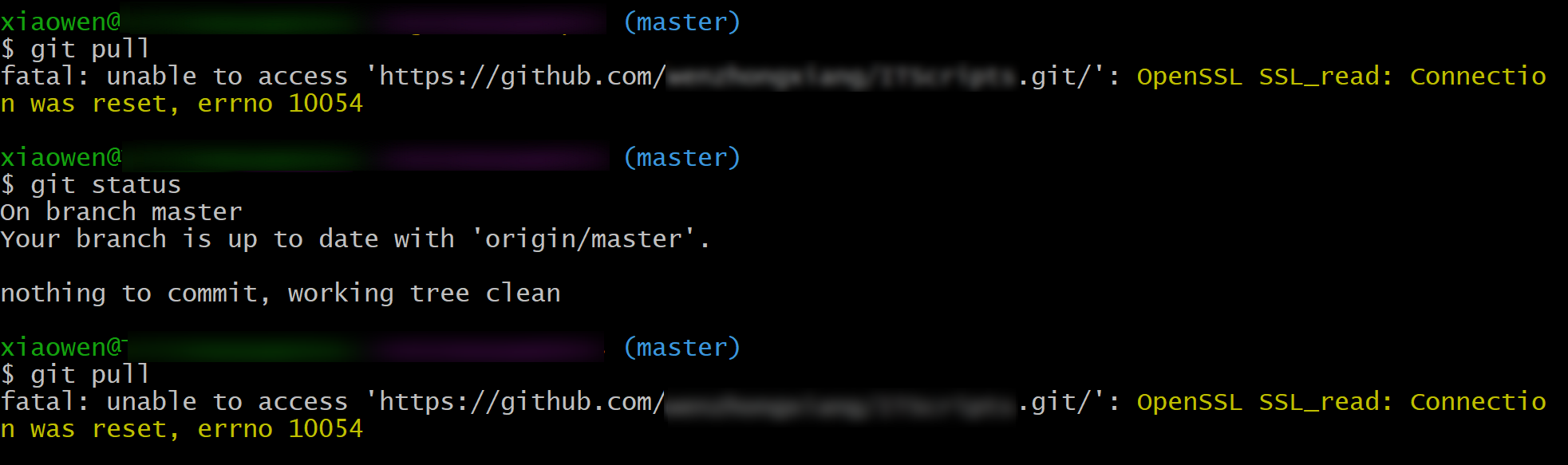 OpenSSL SSL_read: Connection was reset, errno 10054_git pull报错