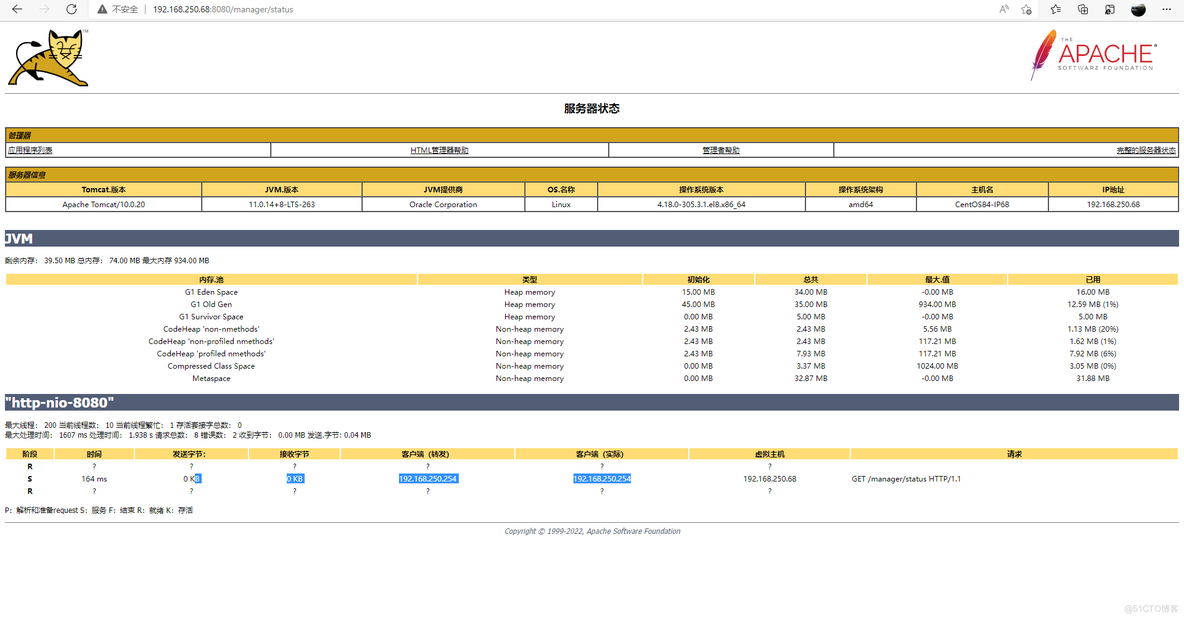 Tomcat实战案例：启用Tomcat 状态页和管理页面_Server status_03