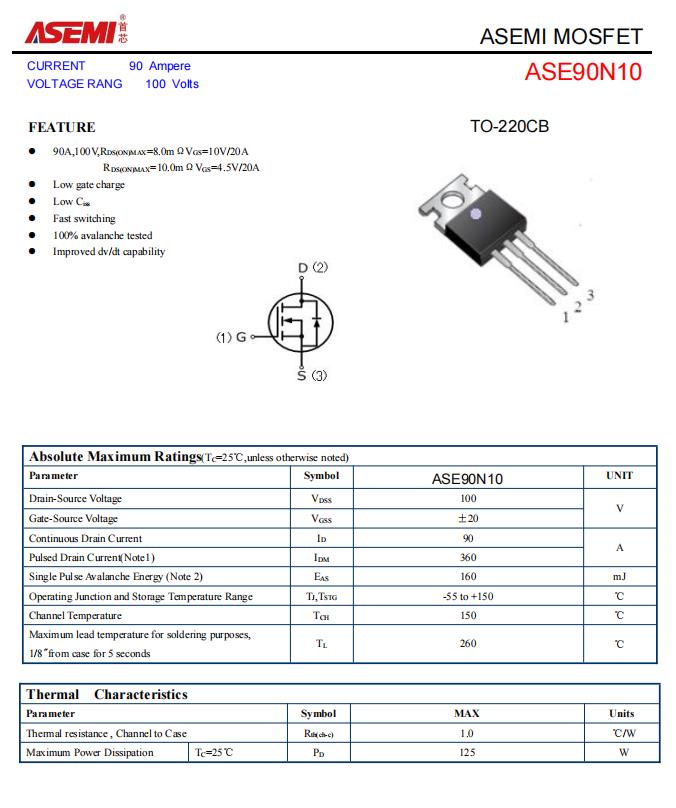 ASEMI大功率MOS管90N10参数，90N10应用，90N10图示_封装_02